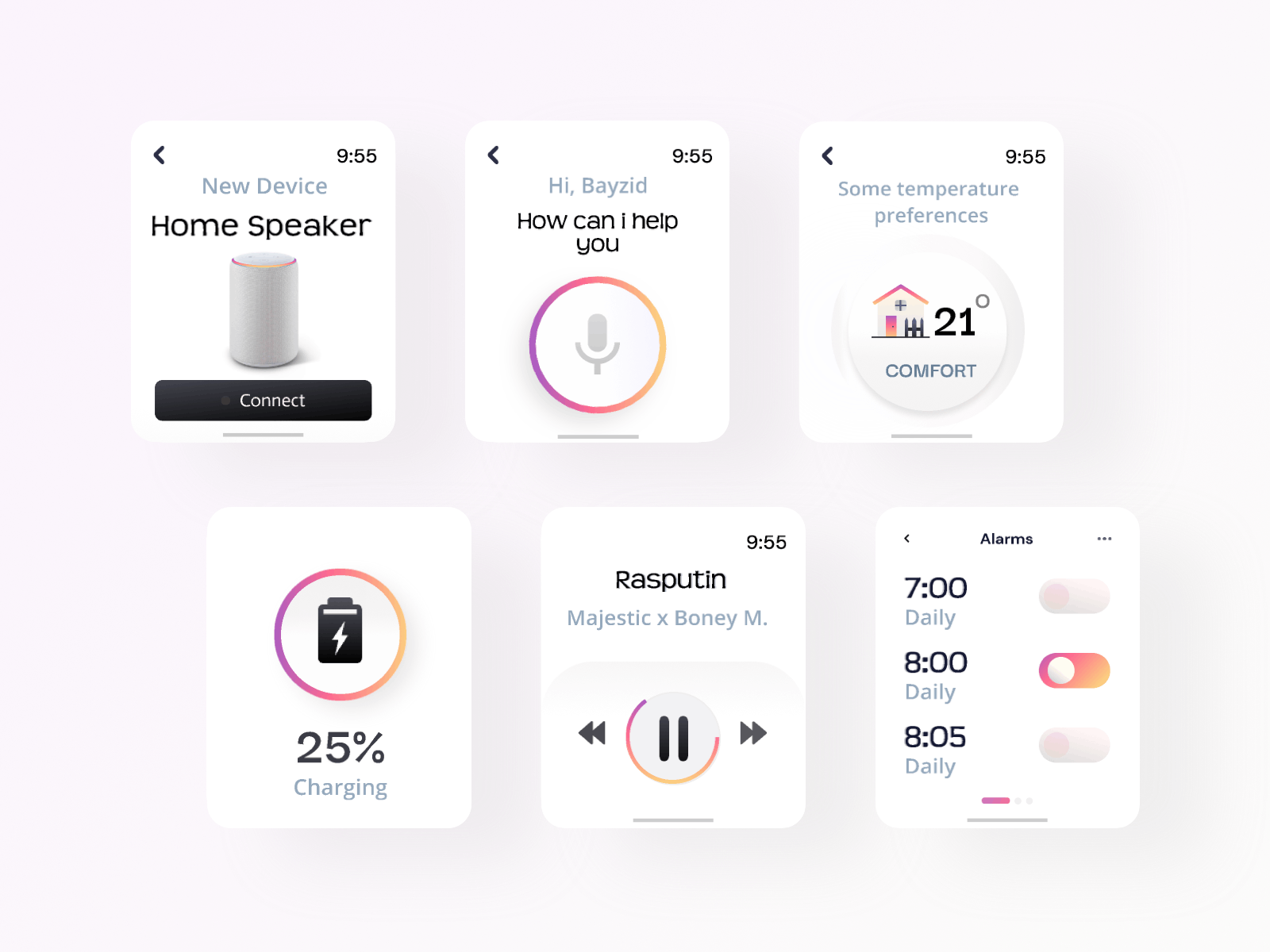 Minimal Apple Watch Screens (micro interaction) 3d animation apple clean clock gradient illustration ios minimal motion graphics smartwatch typography ui uiux ux watch ui