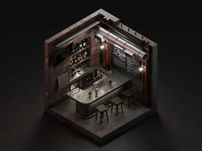 Steel, bricks & beer 3d bar beer blender blender3d diorama isometric isometric art isometric illustration pub tavern