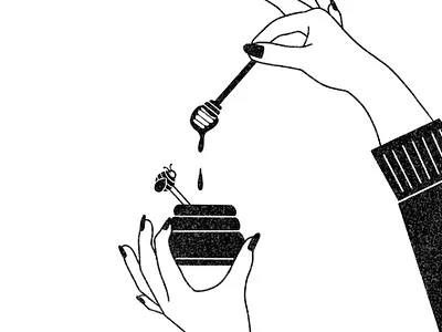 Honey Dipper action illustration black and white flat illustration hands honey illustration illustrator inktober procreate svg texture vector