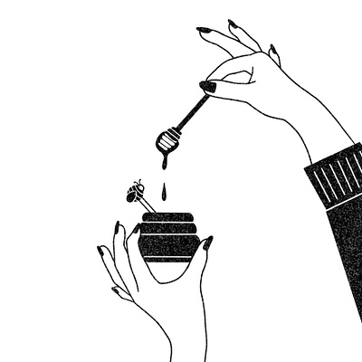 Honey Dipper action illustration black and white flat illustration hands honey illustration illustrator inktober procreate svg texture vector