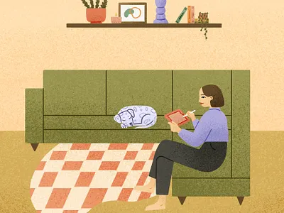 Cozy self illustration art contemporary dalmatian dog drawing flat illustration green house illustration inktober ipad modern plants procreate purple quarantine shelf tablet texture