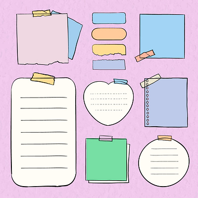 Stationery Graphic Kit | Cute Pastel Designs adobe cute design design element digital art free freebie graphic graphic design illustration illustrator memo paper note pastel pink purple stationery sticker sticky note vector