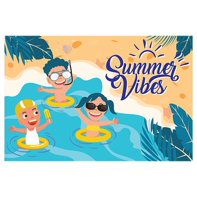 happy summer background playful children vector illustration 3d animation branding graphic design logo motion graphics ui