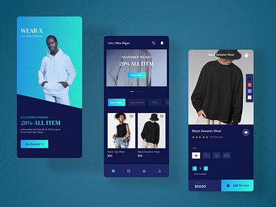 Wearx - The Clothing Brand App appstore clothingapp e commerce ecommerce fashion fashionapp fashionmobileapp figma mobile app mobile app design odamachallenge01 ui uidesign