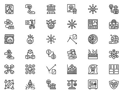 Decentralized Finance (DeFi) icon set banking business crypto cryptocurrency decentralized finance defi economics icon set icons line money outline ui