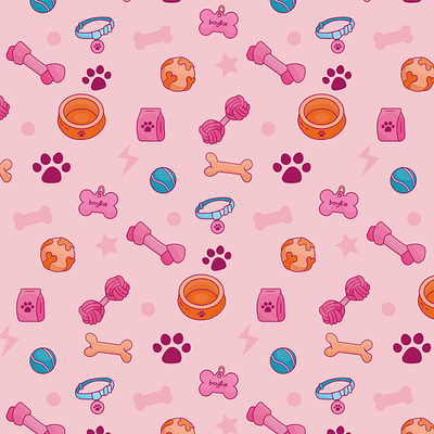 Paws & Pads Dog Accessories and Toys Dog Accessories Pattern #3 3d art artwork blue branding design digital art digital illustration dog dog toys graphic design icon illustration logo orange pattern pet store pink ui vector