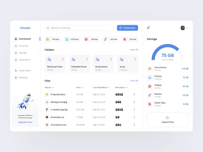 Cloudo - Cloud Storage Dashboard clean design cloud storage cloud storage dashboard dashboard file manager files popular popular shot ui ui design ux web design website