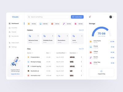 Cloudo - Cloud Storage Dashboard clean design cloud storage cloud storage dashboard dashboard file manager files popular popular shot ui ui design ux web design website