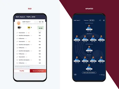 Cricket.com Team Preview UI Updation app cricket design dream 11 fanfight fantasy cricket fantasy ui minimal mobile players points system ui stadium ui team previw team ui team view ui uiux user experiance user interface ux