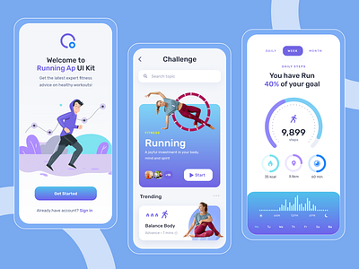 Running App Challenge - Fitness App - Yoga App fitness app fitness app illustration fitness app ui fitness calendar running app challenge yoga app yoga app concept yoga app onboarding concept yoga app ui freebie