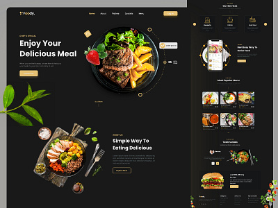 Restaurant landing pagge burger chef app dark mood delivery app design eat eating food food and drink food app food delivery food delivery landing page food delivery services landing page pizza recipe app restaurant app ui website template web website