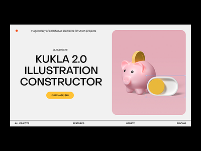 3d illustration set for Figma 3d 3d character 3d icon 3d illustration 3d pig 3d toggle blender brutalism cinema 4d feature fixed menu landing menu pink typography ui