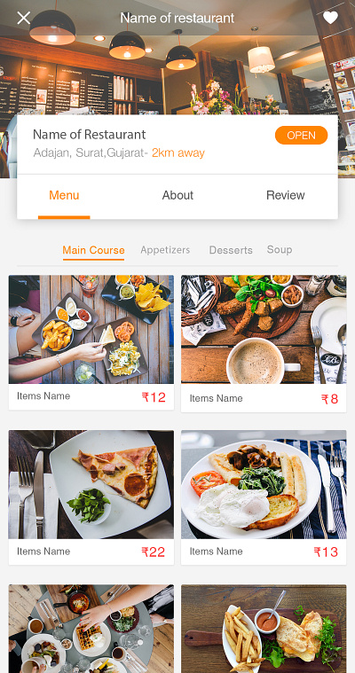 Restaurant Menu app graphic design restaurant ui