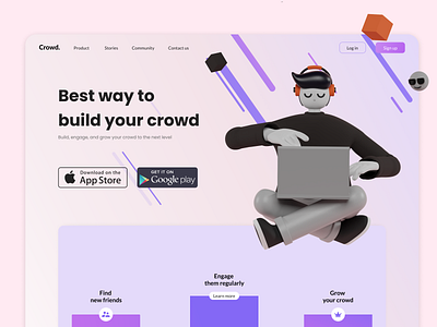 Crowd Website Landing page app best best shot best ui clean community crowd management design dribble best shot influencer landing page minimal social social media ui ui design ux ux design web design website