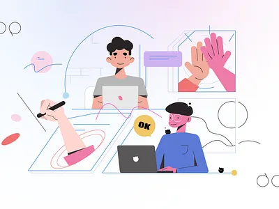 WEB 协作插图（ WORK app communication cooperation design empty illustration remote work study ui web work