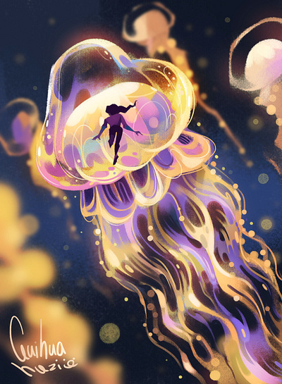 Jellyfish art girl illustration