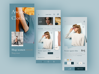 Awako Fashion store - App android blue design fashion fashion store ios mobile mobileapp model store store app ui ui design uidesign uiux ux women