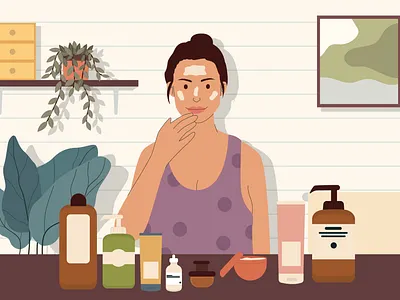 Night skincare routine design flat graphic illustrator landing page social media vector website
