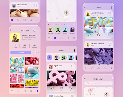 Social media app 3d 3d illustration app app design blur blur background concept design illustration mobile app mobile app design mobile ui social media ui ui design ux uxui