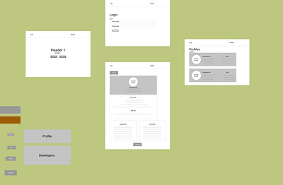 Low fidelity wireframe of a DevConnector web app design