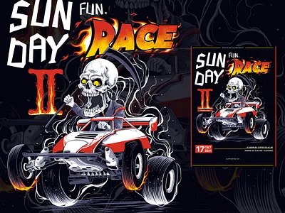 Sun Race artwork design digitaldrawing digitalillustration engine handdrawn illustration poster posterillustration race racing skull tamiya tshirt design