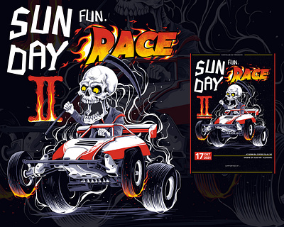 Sun Race artwork design digitaldrawing digitalillustration engine handdrawn illustration poster posterillustration race racing skull tamiya tshirt design