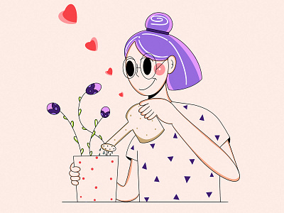 Watering the plant ❣️🪴💦❤️ app design branding character character design clean design fresh design glasses good graphic design illustration lines loose minimal original plant relax simples ui design watering