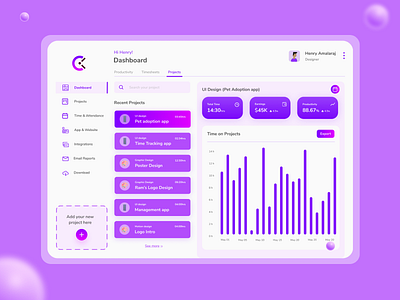 Time Tracking Dashboard UI design dashboard design dribbble figma freeance illustration logo minimal project time tracking ui ux vector