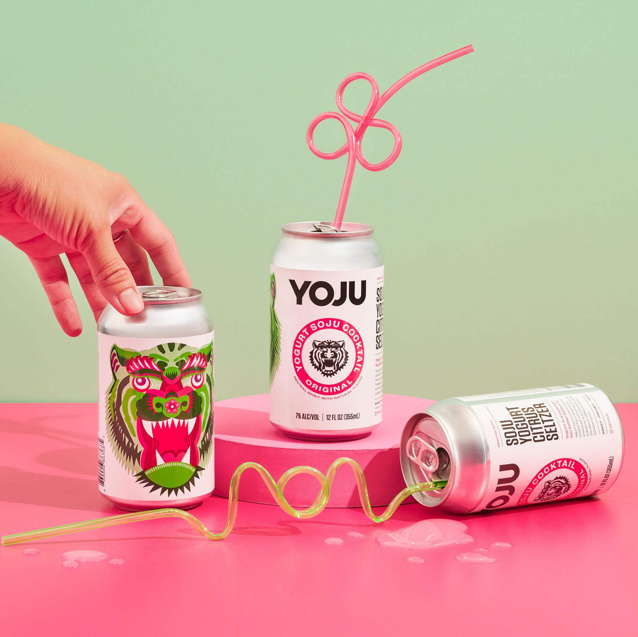 Yoju – Yogurt Soju Cocktail alcohol beverage branding can citrus cocktail drink logo packaging design seltzer typography vector yogurt