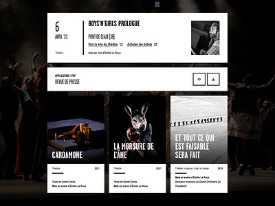 🎭️ Les Veilleurs black black and white card component dark design figma theatre theatrical ui web component webdesign white