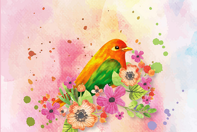 bird and flower watercolor design hawaii