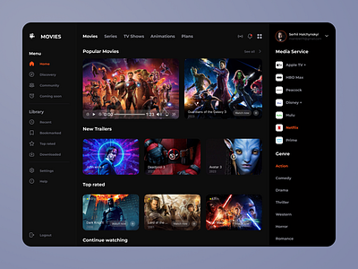 Movie Dashboard Design admin chart cinema concept design film list movie dashboard movies profile ui ux