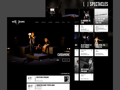 🎭️ Les Veilleurs black black and white cards clean dark design theatre theatrical troupe ui webdesign