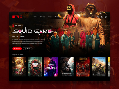 Squid Game Movie Streaming Concept app design figma homepage landingpage movie netflix popular squidgame streaming trend tv tv series ui uidesign uiux ux uxdesign web web design