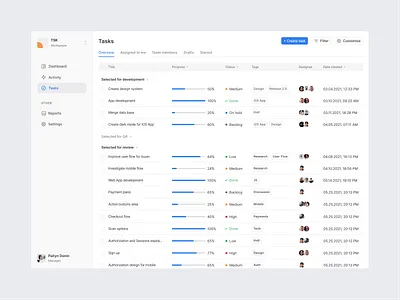 Task Management Application Concept application clean ui concept interface menu minimal platform table task management tracking time