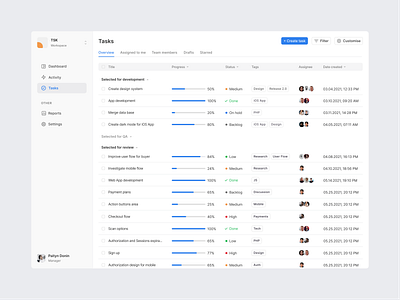 Task Management Application Concept application clean ui concept interface menu minimal platform table task management tracking time