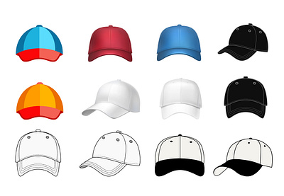 Hats and caps set branding illustration print vector