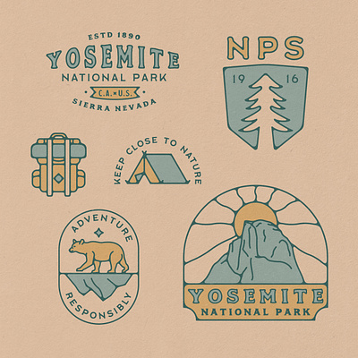 Yosemite National Park Branding, 2021 badge branding camping explore half dome hiking illustration national park national parks nature nps outdoors parks yosemite yosemite national park