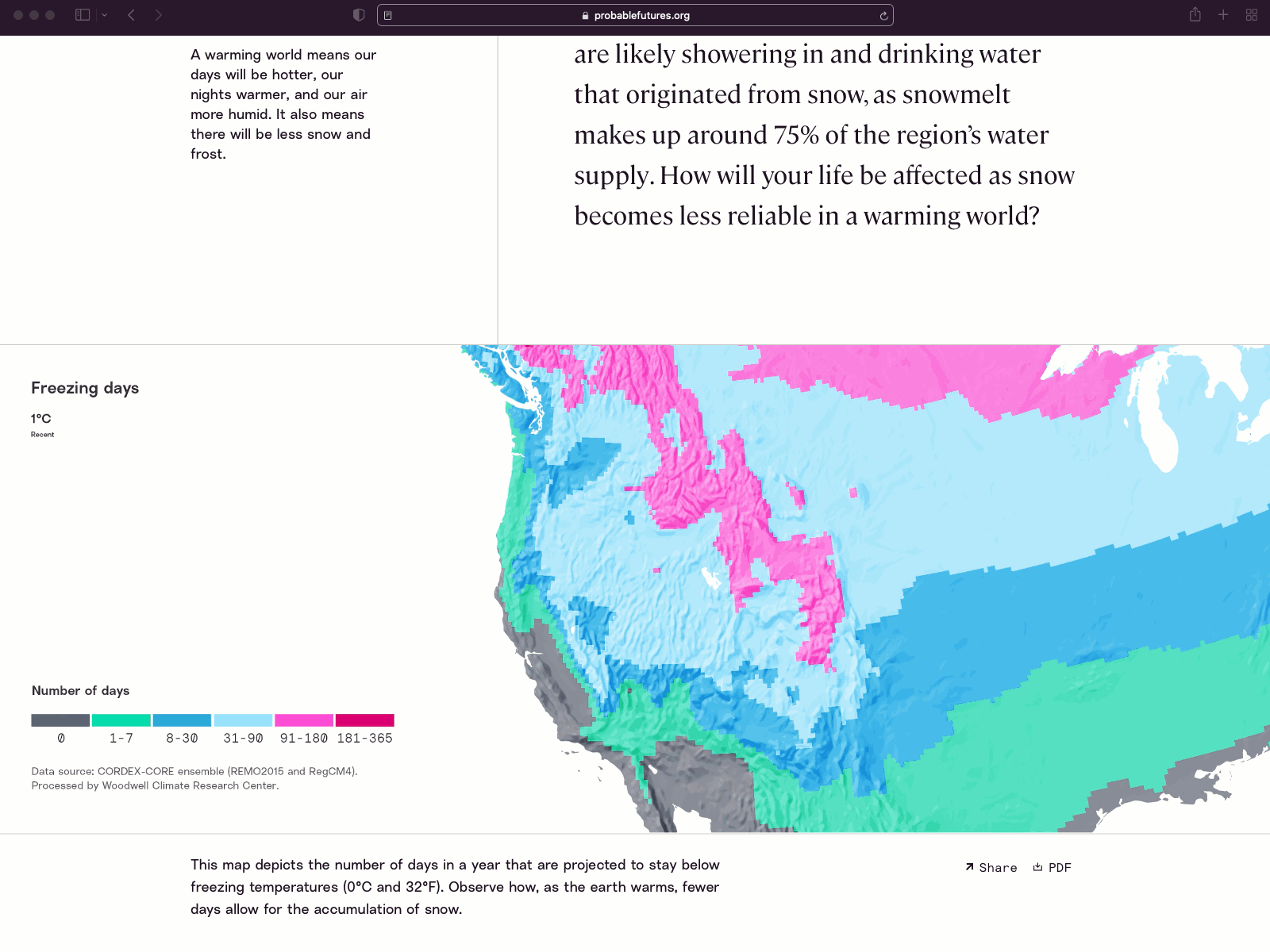 Probable Futures climate climate change homepage interactive map map map design ui ux web website