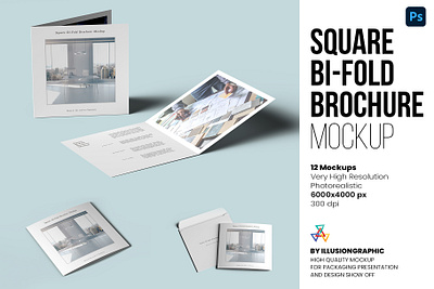 Square Bi-Fold Brochure Mockup - 12 views* mockup