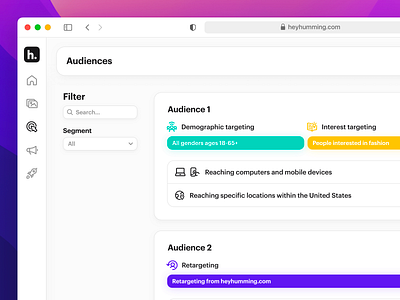Humming – Audience Library cards dashboard design product product design react startup ui ux web web app web design