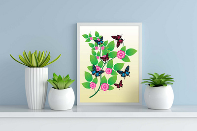 Flowers and butterfly wall art cartoon creative designers designs digital art flowers freelancer graphic designer graphics design illustrator logo design modern photoshop professional top design trendy unique vintage wall art design wall decor