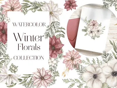 Watercolor Winter Florals Collection anemone flower background christmas clipart cliparts design floral illustration floral pattern florals flowers graphic design hand drawn illustration invitation logo poinsettia watercolor watercolor anemone winter winter watercolor