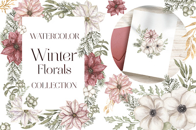 Watercolor Winter Florals Collection anemone flower background christmas clipart cliparts design floral illustration floral pattern florals flowers graphic design hand drawn illustration invitation logo poinsettia watercolor watercolor anemone winter winter watercolor