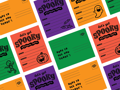 Halloween Party Printable Postcards design digital art digital download halloween illustration illustrator invitationn invites mailable postcard postcards printable spooky typography vector