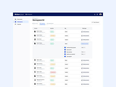 Users permissions table accordion table