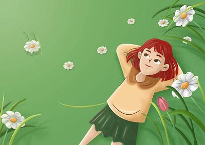 Springtime 2d 3d character colorful design flower garden girl graphic design illustration kids park spring texture