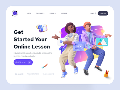 Online Educational Landing Page Template 3d 3d object clean course course app design e learning education education app homepage learn learning app online class online course online learning online school school app ui ux virtual class