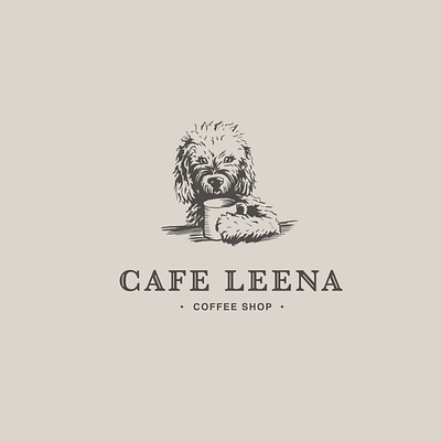 Cafe Leena Coffe Shop brand branding cafe cafe logo coffee coffee shop dog drawing hand drawn ipad leena logo mug old school old style pencil drawing procreate sketch vintage
