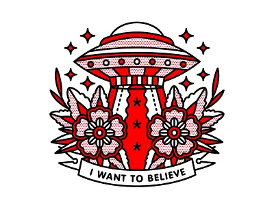 I Want To Believe alien believe conspiracy halftone illustration monoline space tattoo truth ufo x files xfiles